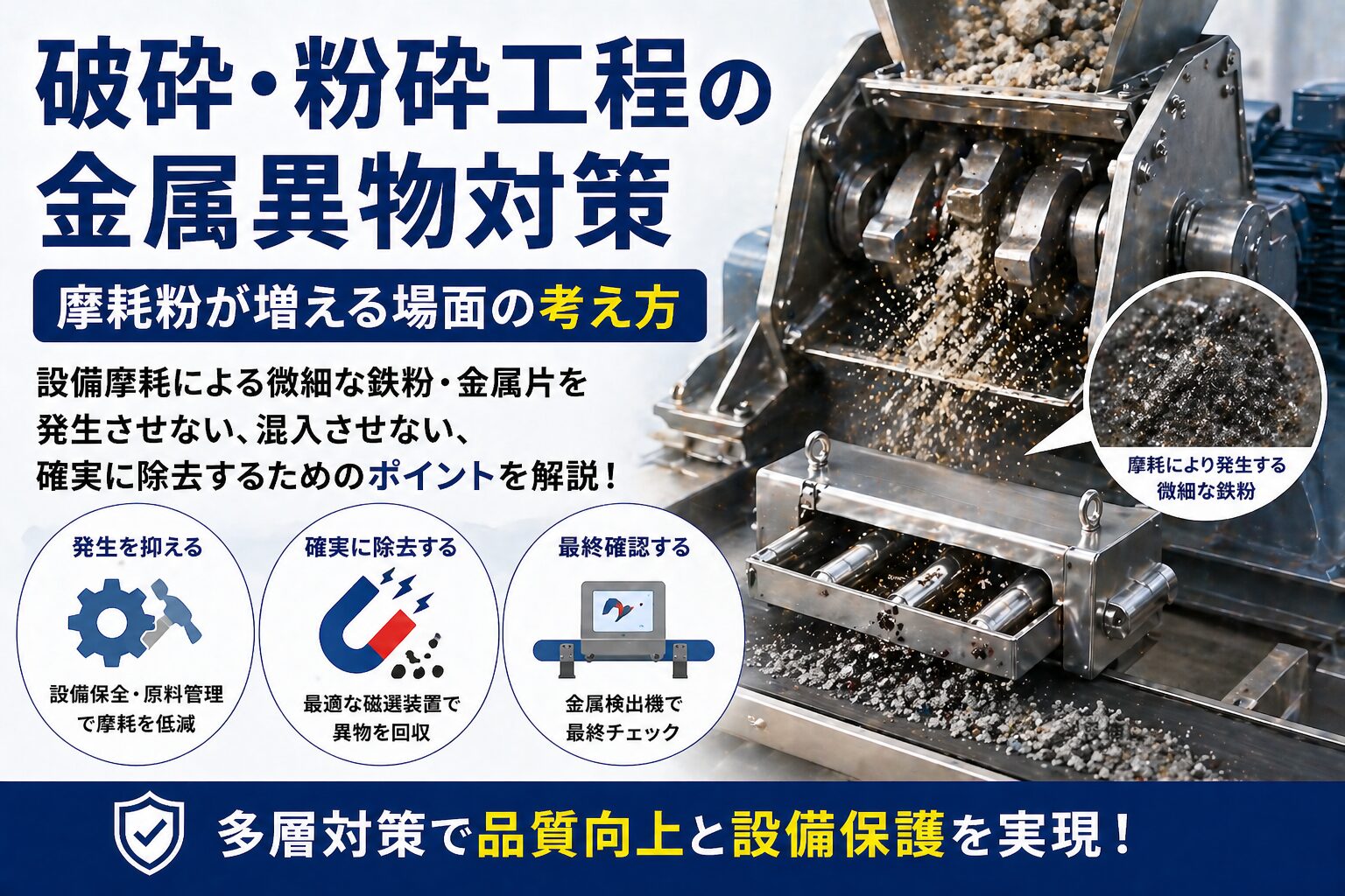 破砕・粉砕工程の金属異物対策｜摩耗粉が増える場面の考え方