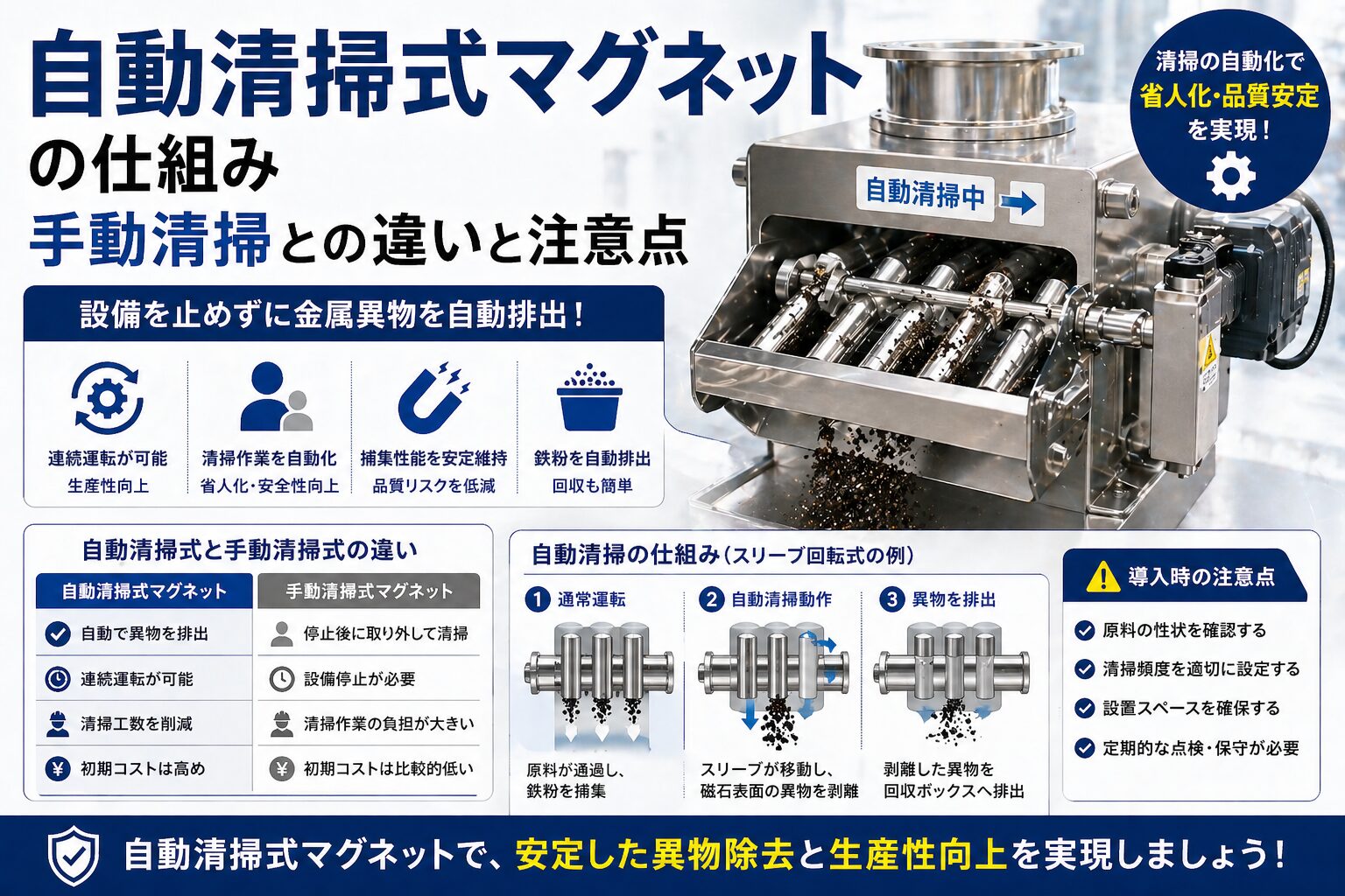 自動清掃式マグネットの仕組み｜手動清掃との違いと注意点