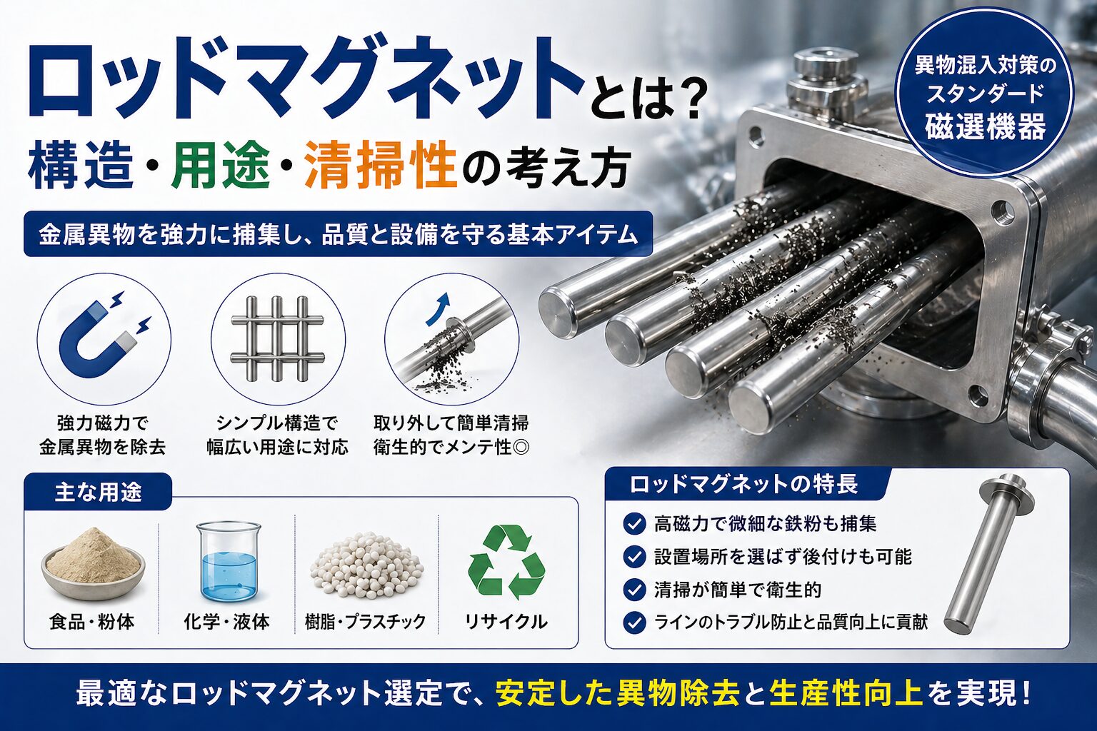 ロッドマグネットとは?構造・用途・清掃性の考え方