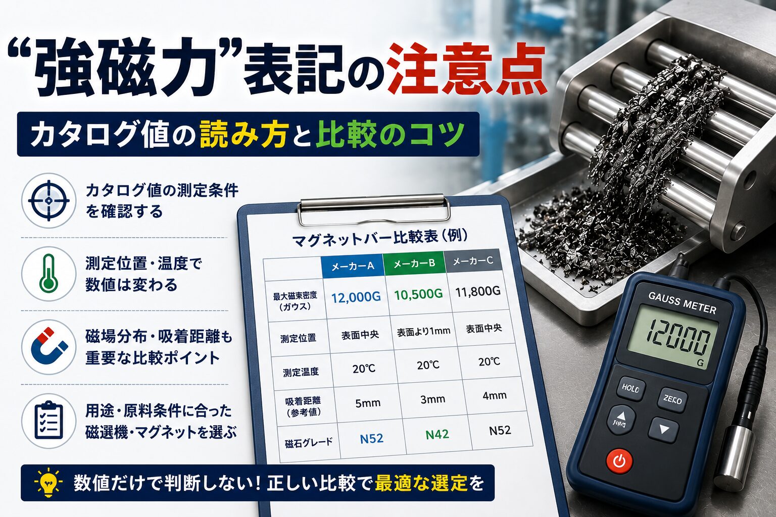 強磁力マグネットの注意点｜カタログ値の読み方と正しい比較方法を解説