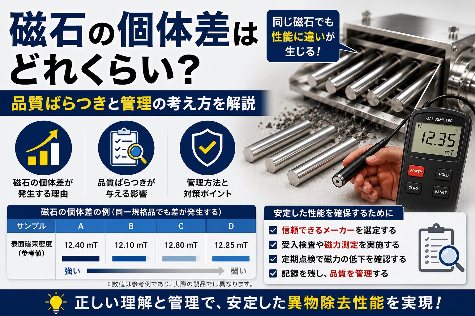 磁石の個体差はどれくらいある