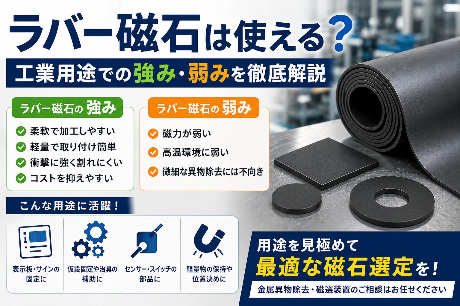 ラバー磁石は工業用途で使える？